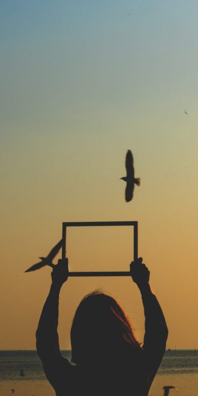 Girl holding an empty frame border silhouette Girl holding an empty frame border silhouette